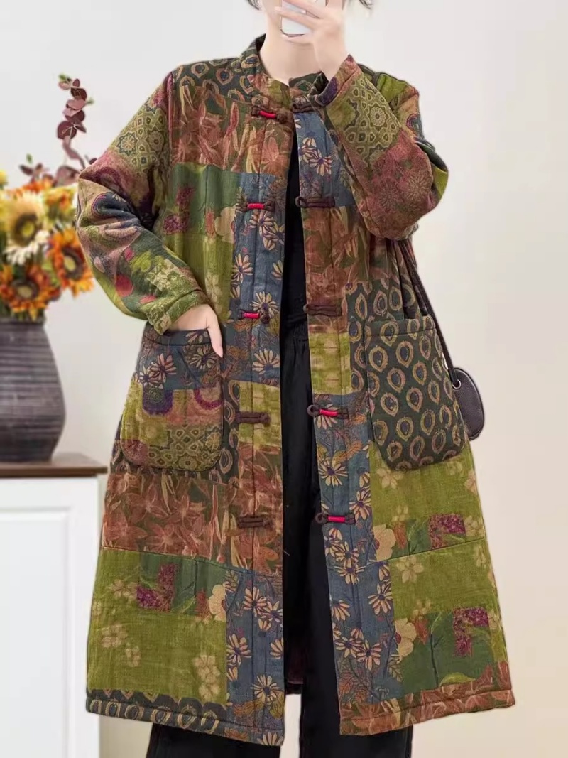 Winter Ethnic Fashion For Women - Chaqueta de Algodón con Estampado Floral