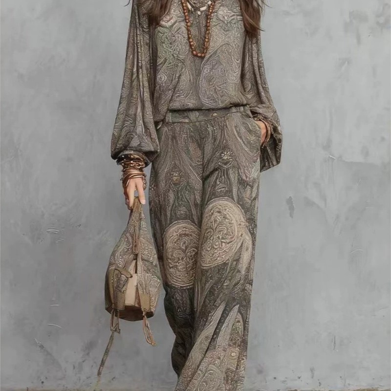 Ethnic Fashion Collection - Conjunto de Dos Piezas con Estampado