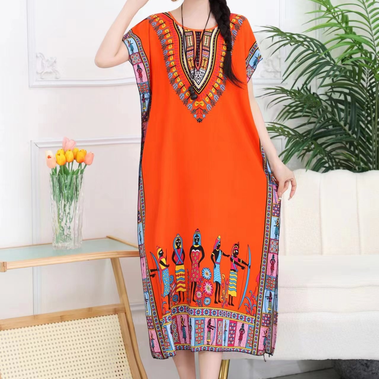 Ethnic Boho Fashion - Vestido informal elegante con estampado bohemio