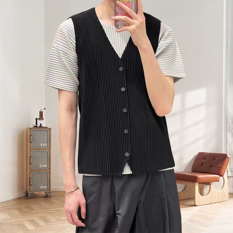 Haori Japanese Jacket - Miyake-Camiseta interior plisada Original para hombre,
