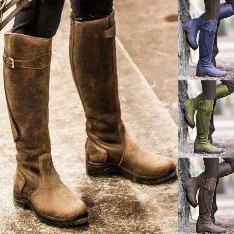 Botas de tacón bajo de cuero d - Winter Ethnic Fashion For Women reseña y precio