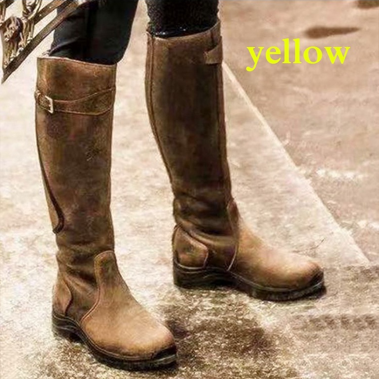 Botas de tacón bajo de cuero d - Winter Ethnic Fashion For Women reseña y precio