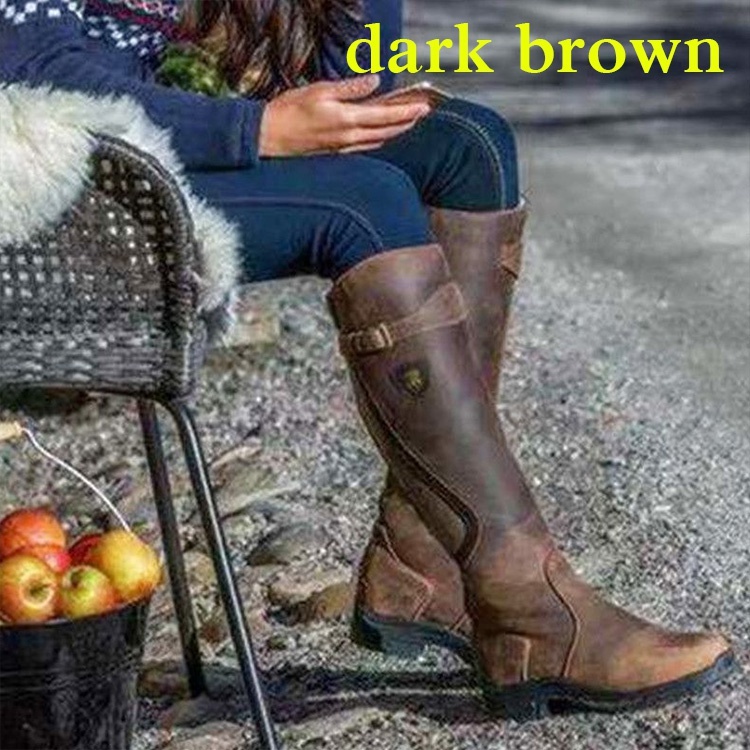 Botas de tacón bajo de cuero d - Winter Ethnic Fashion For Women reseña y precio